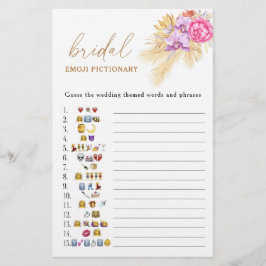 Boho pampas gras bruiloftsshower emoji pictionary