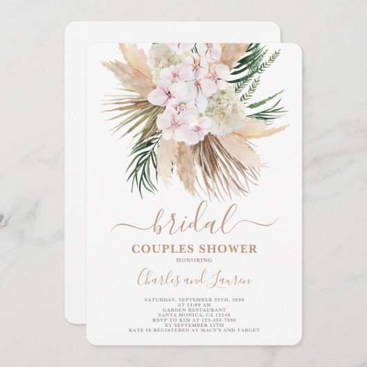 Boho pampas gras Couples bridal douitation Kaart (Voorkant / Achterkant)