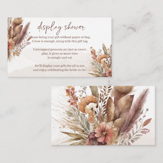 Boho pampas gras display douche behuizing kaart (Voorkant / Achterkant)