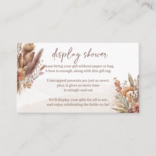 Boho pampas gras display douche behuizing kaart (Voorkant)