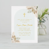 boho pampas gras eerste communie folie uitnodiging (Staand Voorkant)
