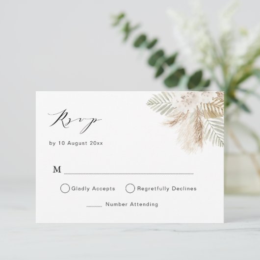 boho pampas gras en greenery rsvp card (Staand voorkant)