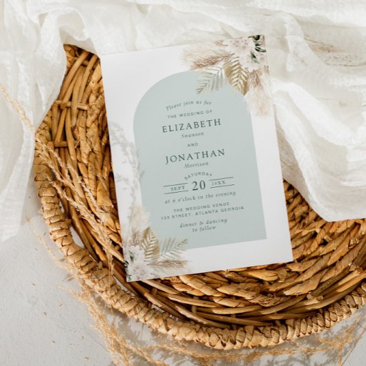 boho pampas gras en grienery bruiloft uitnodiging