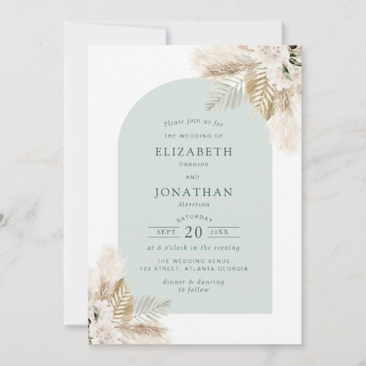 boho pampas gras en grienery bruiloft uitnodiging (Voorkant)