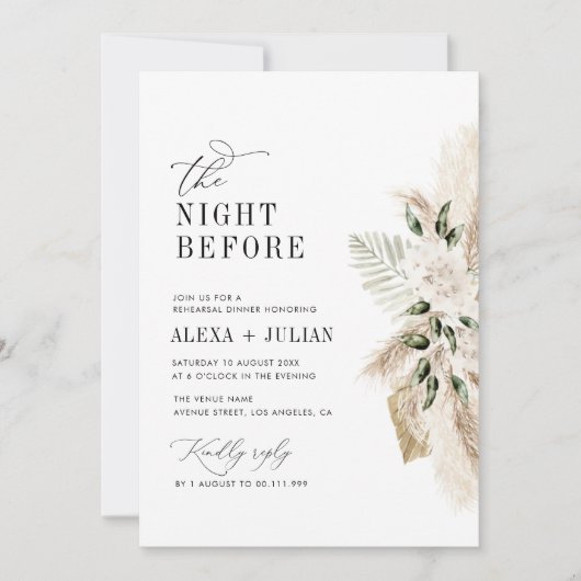 Boho pampas gras en groen bruiloft kaart (Voorkant)