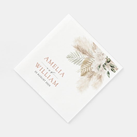 Boho pampas gras en groen bruiloft servet (Hoek)