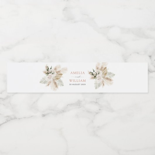 Boho pampas gras en groen bruiloft waterfles etiket (Enkel label)