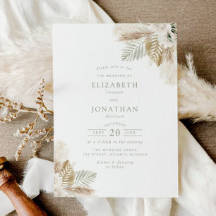 boho pampas gras en sage green bruiloft kaart