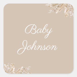 Boho Pampas Gras Favor Tag | Neutraal Beige Rustie Vierkante Sticker