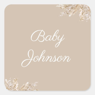Boho Pampas Gras Favor Tag   Neutraal Beige Rustie Vierkante Sticker