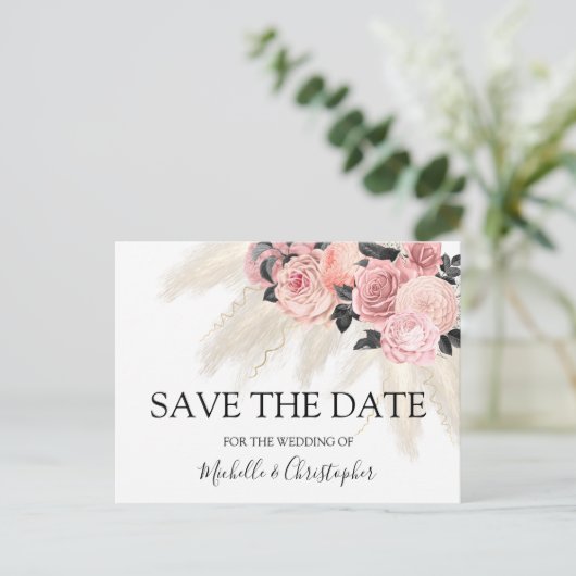  Boho Pampas gras Floral Save the Date Briefkaart (Staand voorkant)