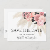  Boho Pampas gras Floral Save the Date Briefkaart (Voorkant / Achterkant)