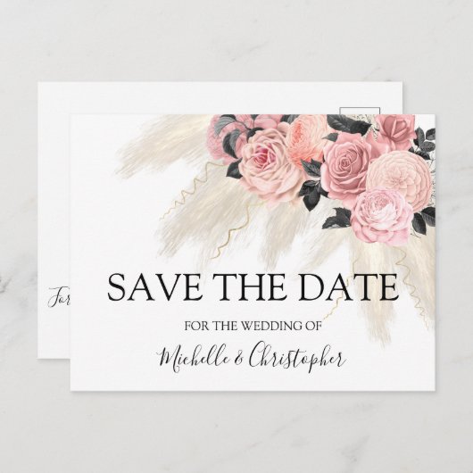  Boho Pampas gras Floral Save the Date Briefkaart (Voorkant / Achterkant)