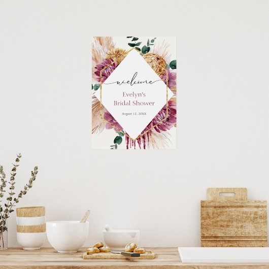 Boho Pampas Gras Gedroogde Boeket Welkom Poster (Keuken)