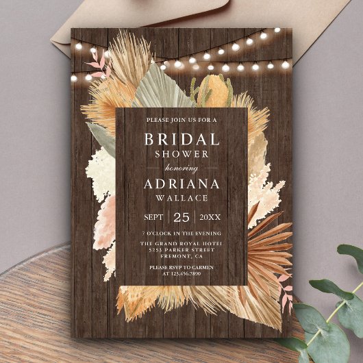 Boho Pampas Gras Gedroogde Palm Hout Bruiloft Fees Kaart
