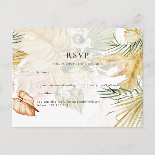 Boho Pampas Gras Gele Trouwansichtkaart Briefkaart (Voorkant)