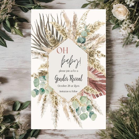 Boho Pampas Gras Geslacht bekend maken Uitnodiging