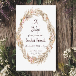Boho Pampas Gras Geslacht Reveal Uitnodiging