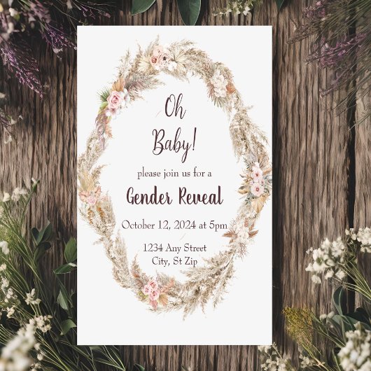 Boho Pampas Gras Geslacht Reveal Uitnodiging