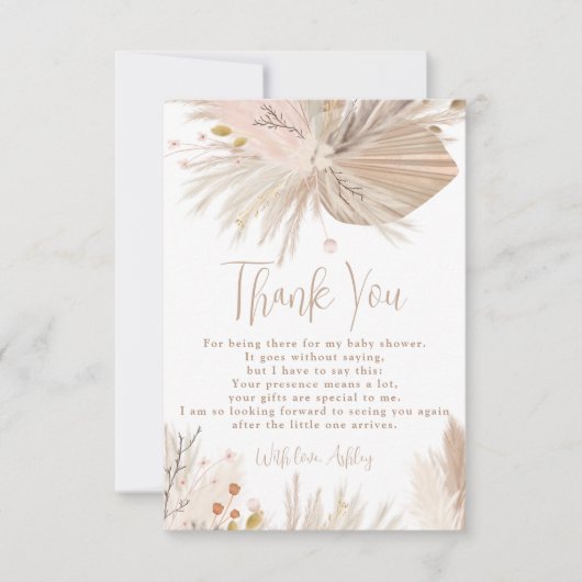 Boho pampas gras geslachtsneutraal baby shower bedankkaart (Voorkant)