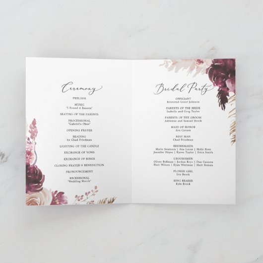 Boho Pampas Gras Gevouwen Trouwen Programma (Binnen)