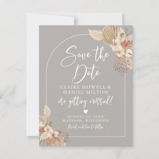 Boho Pampas Gras Grijs Beige Save The Date (Voorkant)