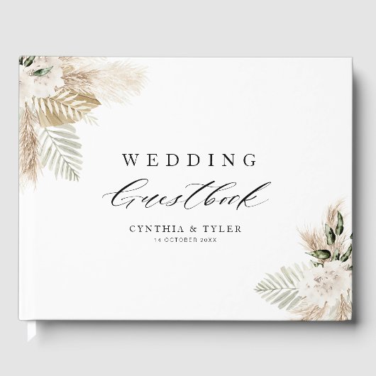 Boho pampas gras groen bruiloft gastenboek (Voorkant)