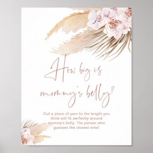 Boho pampas gras hoe groot is mama's buik spel poster (Voorkant)