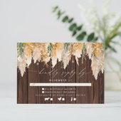 Boho Pampas Gras Hout Twinkle Lights Bruiloft RSVP Kaartje (Staand voorkant)