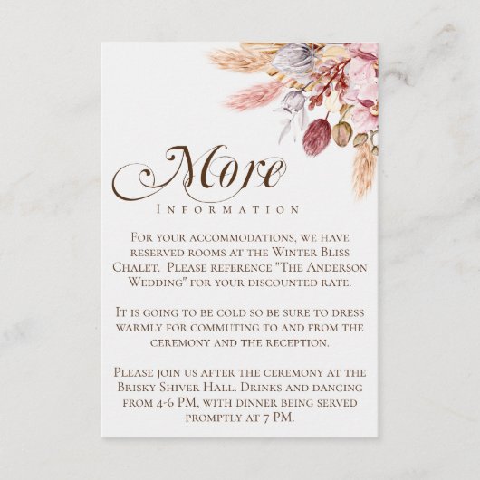 Boho Pampas Gras Meer Informatie Trouwdetails Informatiekaartje (Voorkant)