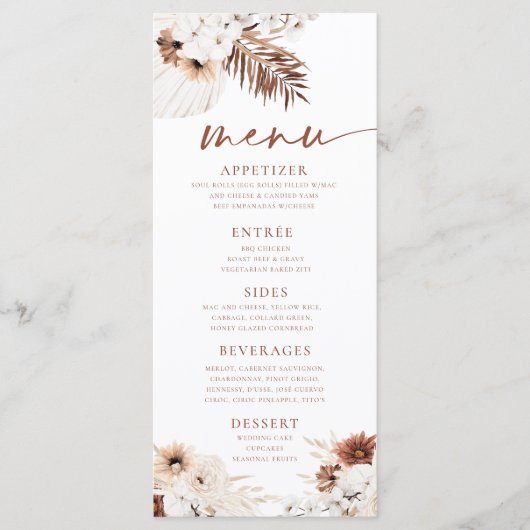 Boho Pampas Gras Menu (Voorkant)