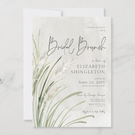 Boho Pampas gras minimale bruids brunch Kaart (Voorkant)