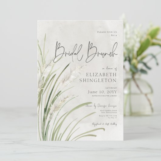 Boho Pampas gras minimale bruids brunch Kaart (Staand voorkant)