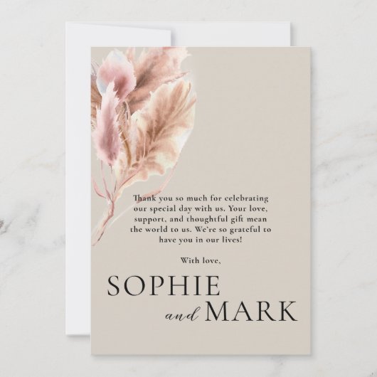 Boho pampas gras minimalistisch met foto bruiloft bedankkaart (Voorkant)