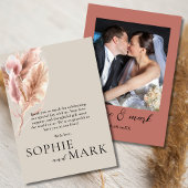 Boho pampas gras minimalistisch met foto bruiloft bedankkaart