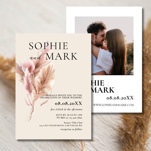 Boho Pampas Gras Minimalistisch Met Foto Kaart