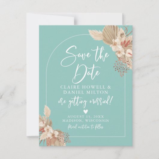 Boho Pampas Gras Munt Sage Save The Date (Voorkant)