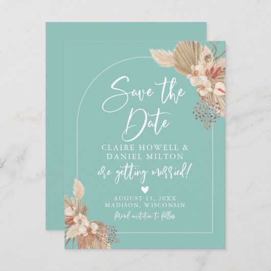 Boho Pampas Gras Munt Sage Save The Date (Voorkant / Achterkant)