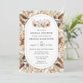 Boho Pampas Gras Neutrale Bloem Bruidsdouche Kaart (Staand voorkant)