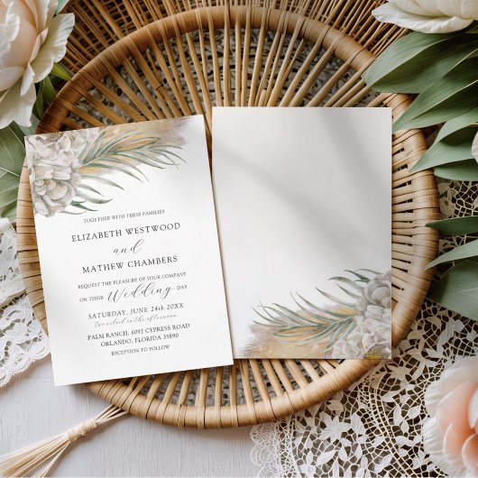 Boho Pampas Gras & Neutrale Bloemige Bruiloft Kaart