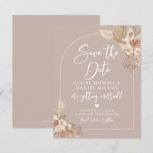 Boho Pampas Gras Neutrale Save The Date (Voorkant / Achterkant)