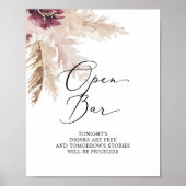 Boho Pampas Gras Open Bar Bord Poster (Voorkant)