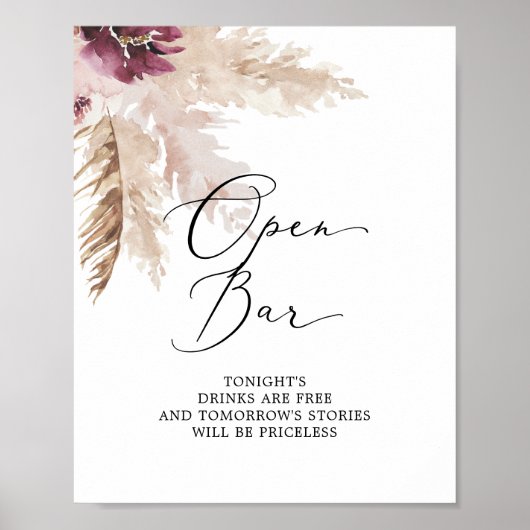 Boho Pampas Gras Open Bar Bord Poster (Voorkant)
