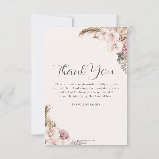 Boho Pampas Gras Orchidee Foto Begrafenismonument Bedankkaart (Achterkant)