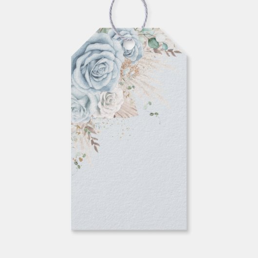 Boho Pampas Gras Pastel Blauw Bloemend Bruidsdiner Cadeaulabel (Achterkant)