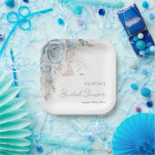 Boho Pampas Gras Pastelblauwe Bloemachtige Bruidsd Papieren Bordje (Feest)