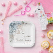 Boho Pampas Gras Pastelblauwe Bloemachtige Bruidsd Papieren Bordje (Feest)