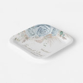 Boho Pampas Gras Pastelblauwe Bloemachtige Bruidsd Papieren Bordje (Gebogen)