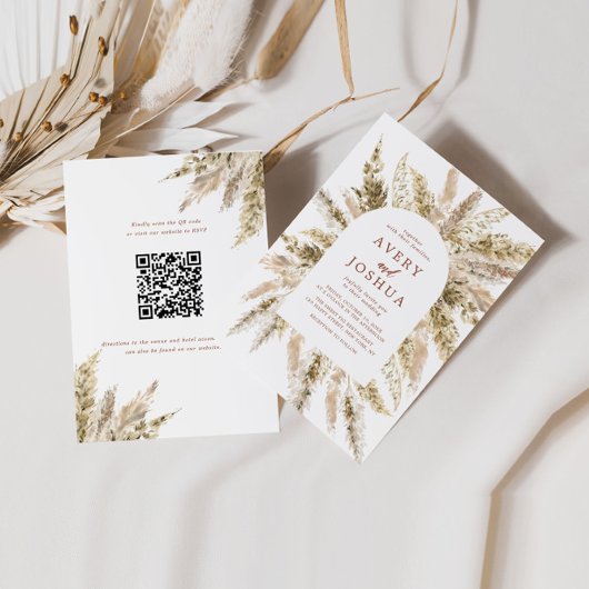 Boho Pampas gras QR code Alles in een bruiloft Kaart