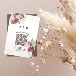 Boho Pampas Gras QR Code Huwelijks Bijlagekaart Informatiekaartje